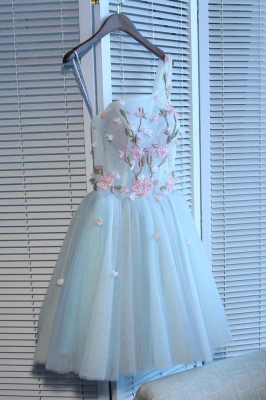 CNTNZ DRESS Hot Sale Homecoming Dress A Line One Shoulder Juniors Tulle Cute Graduation Dress with Flower Fashion Short Prom Dress