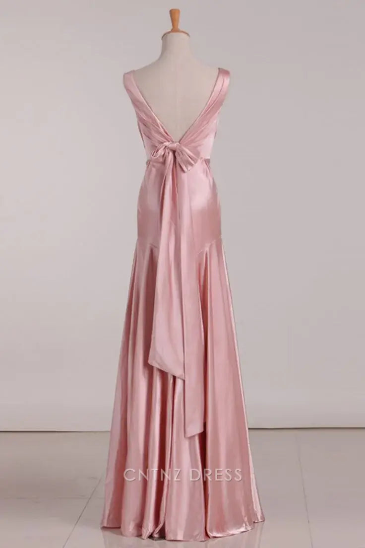 Wholesa Mermaid V-Neck Pink Tie Back formal dresses Bridesmaid Dresses evening gown Prom Dress