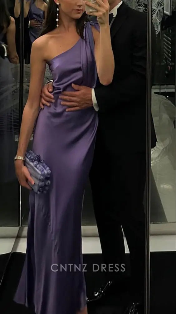 Wholesa Sheath One Shoulder Purple Long formal dresses Bridesmaid Dresses evening gown Prom Dress