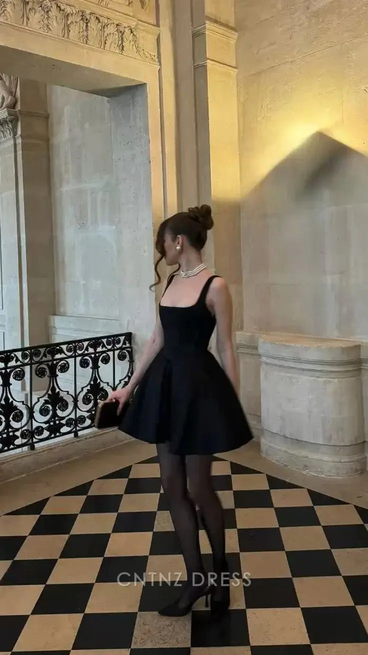 Wholesa A Line Sexy Straps Black Short Homecoming Dress formal dresses Bridesmaid Dresses evening gown Prom Dress
