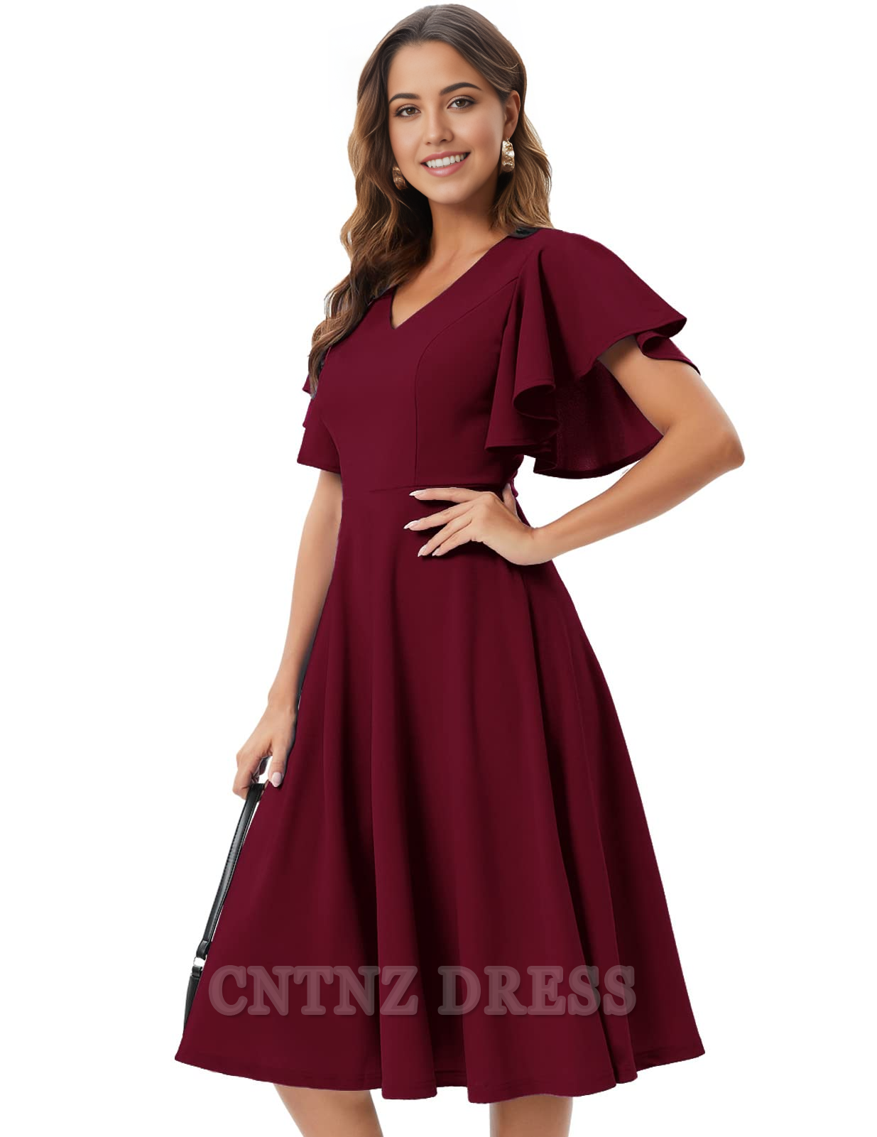 Wholesa A-line V-Neck Sleeves Formal Tea Length formal dresses Bridesmaid Dresses evening gown Prom Dress