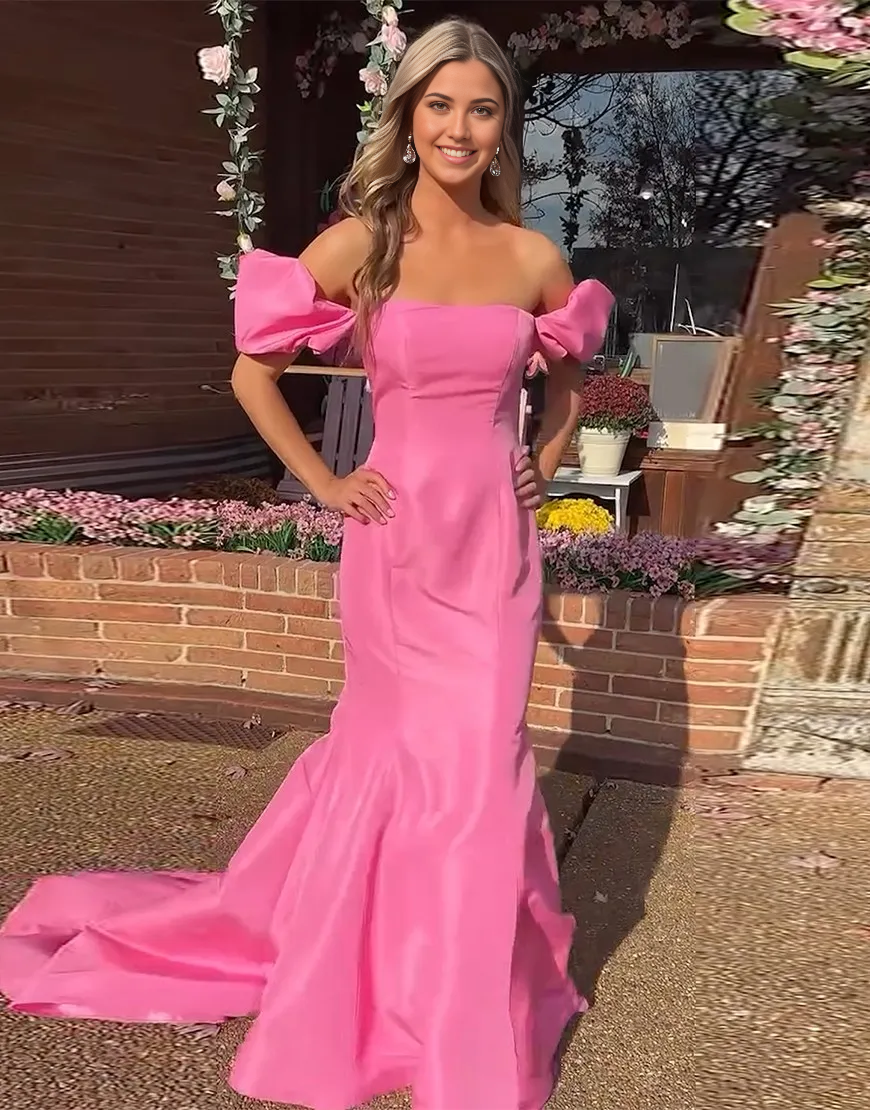 Wholesa Mermaid Off the Shoulder Pink Long formal dresses evening gown Prom Dress