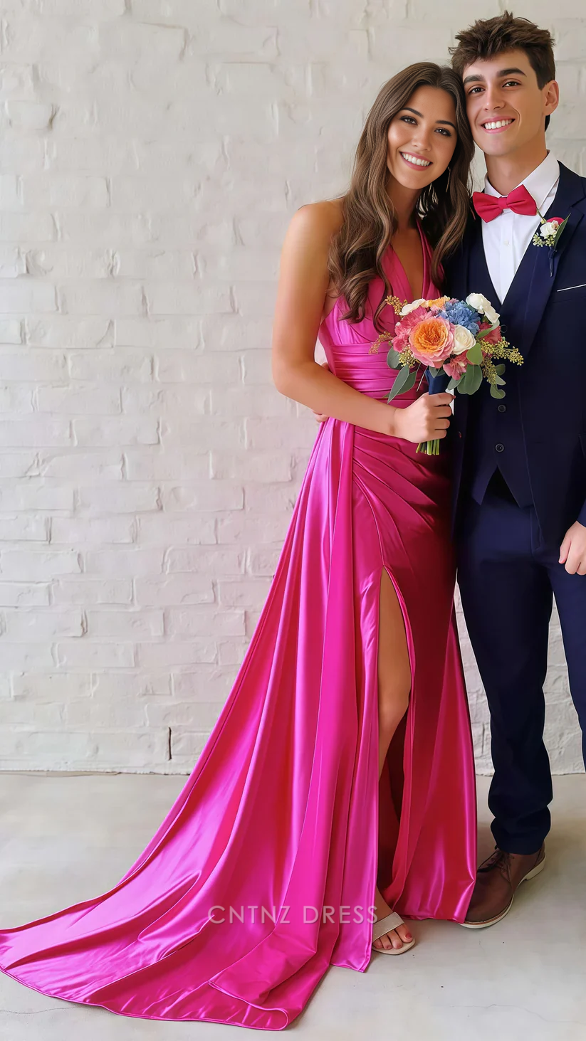 Wholesa Mermaid Halter V-Neck Ruched Bodycon formal dresses Bridesmaid Dresses evening gown Prom Dress