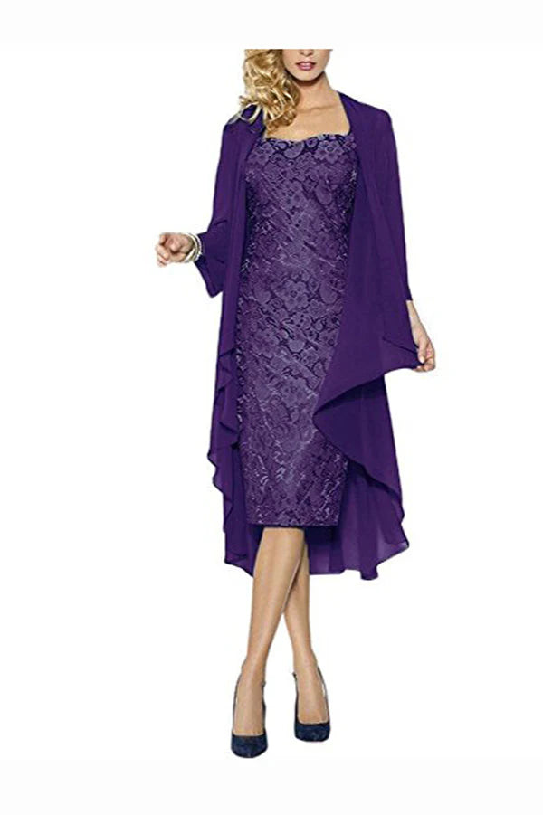 Wholesa Sheath Knee Length Cap Sleeves Lace Up Mother of the Bride Dresses