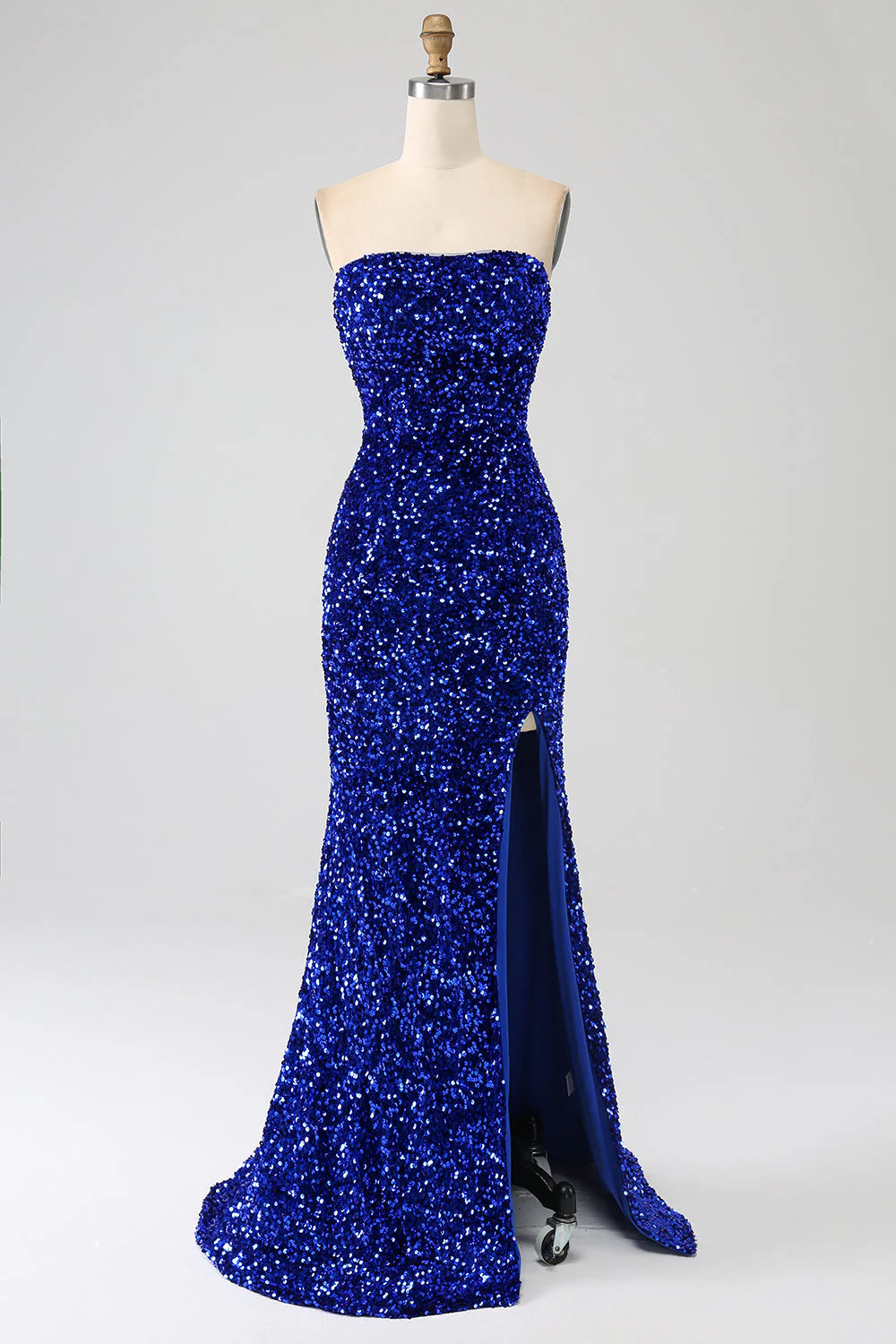 Wholesa Mermaid Strapless Sequins Long Prom Dress With Slit
