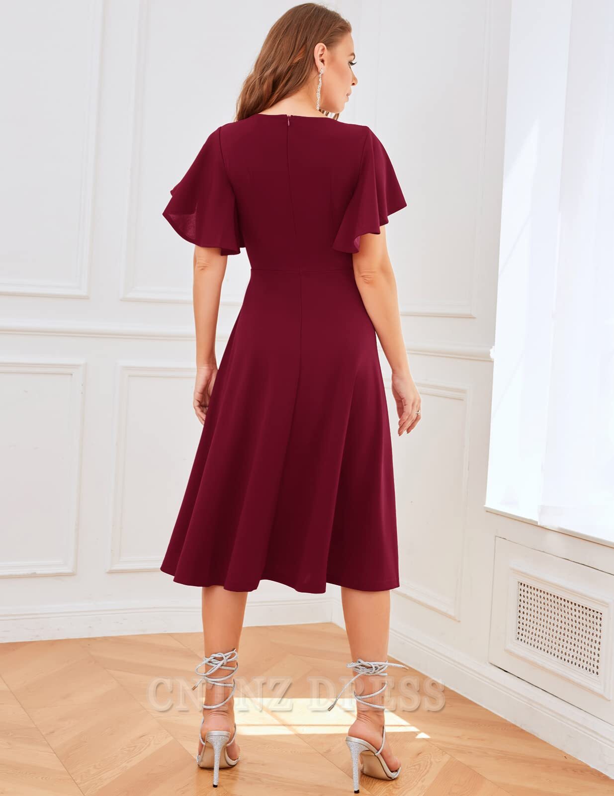 Wholesa A-line V-Neck Sleeves Formal Tea Length formal dresses Bridesmaid Dresses evening gown Prom Dress