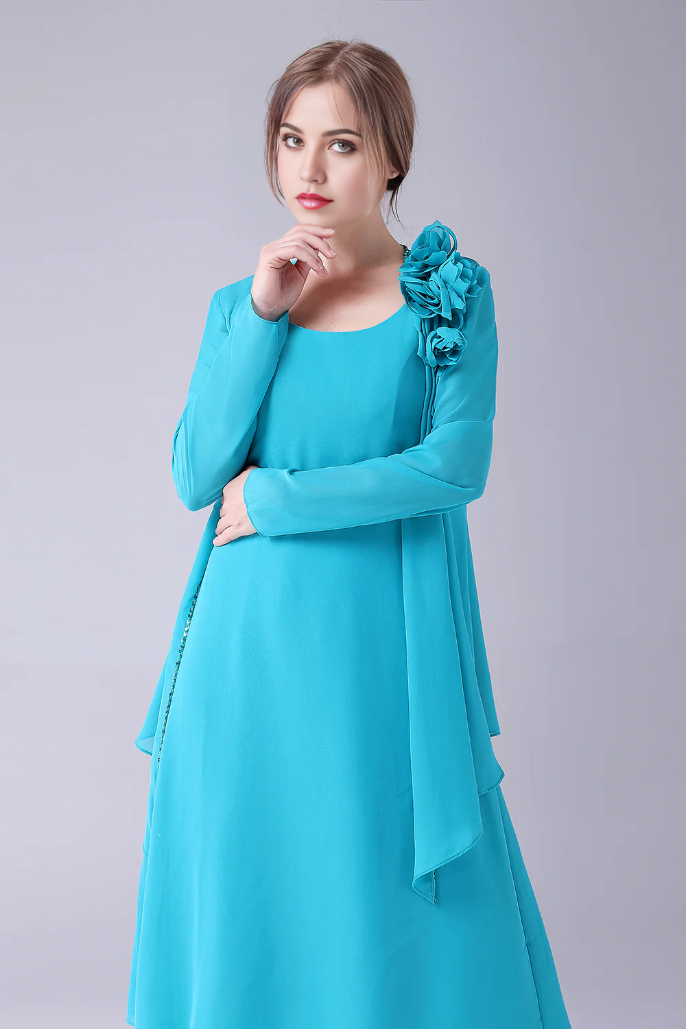 Wholesa A-Line Scoop Neck Chiffon Floor-Length Mother Of the Bride Dress