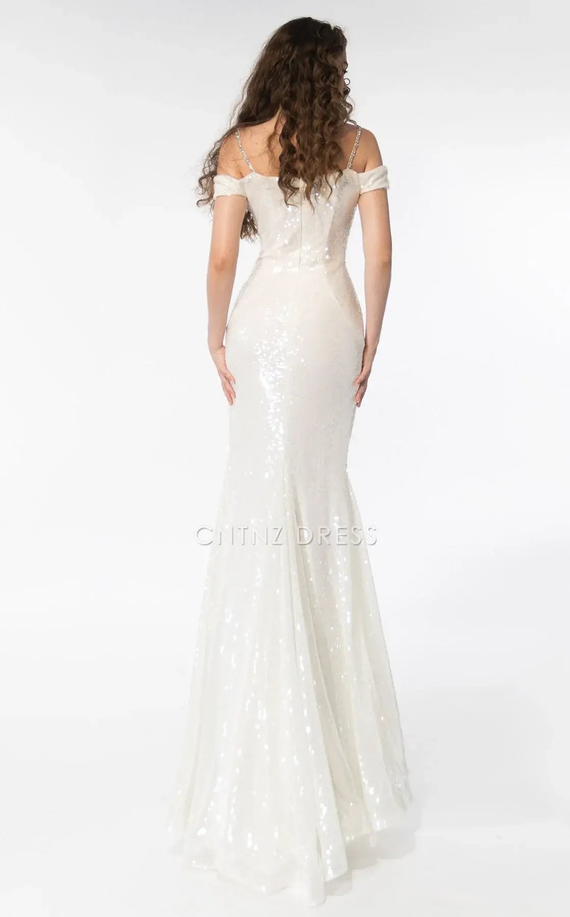CNTNZ DRESS Exquisite Mermaid Spaghetti Strap Off Shoulder Beadwork Side Fork Sparkle Hot Sale Wedding Dress