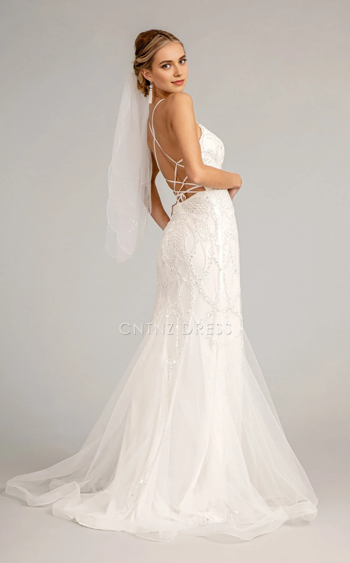 CNTNZ DRESS Exquisite Mermaid Spaghetti Strap V Neck Backless Fantastic Hot Sale Wedding Dress