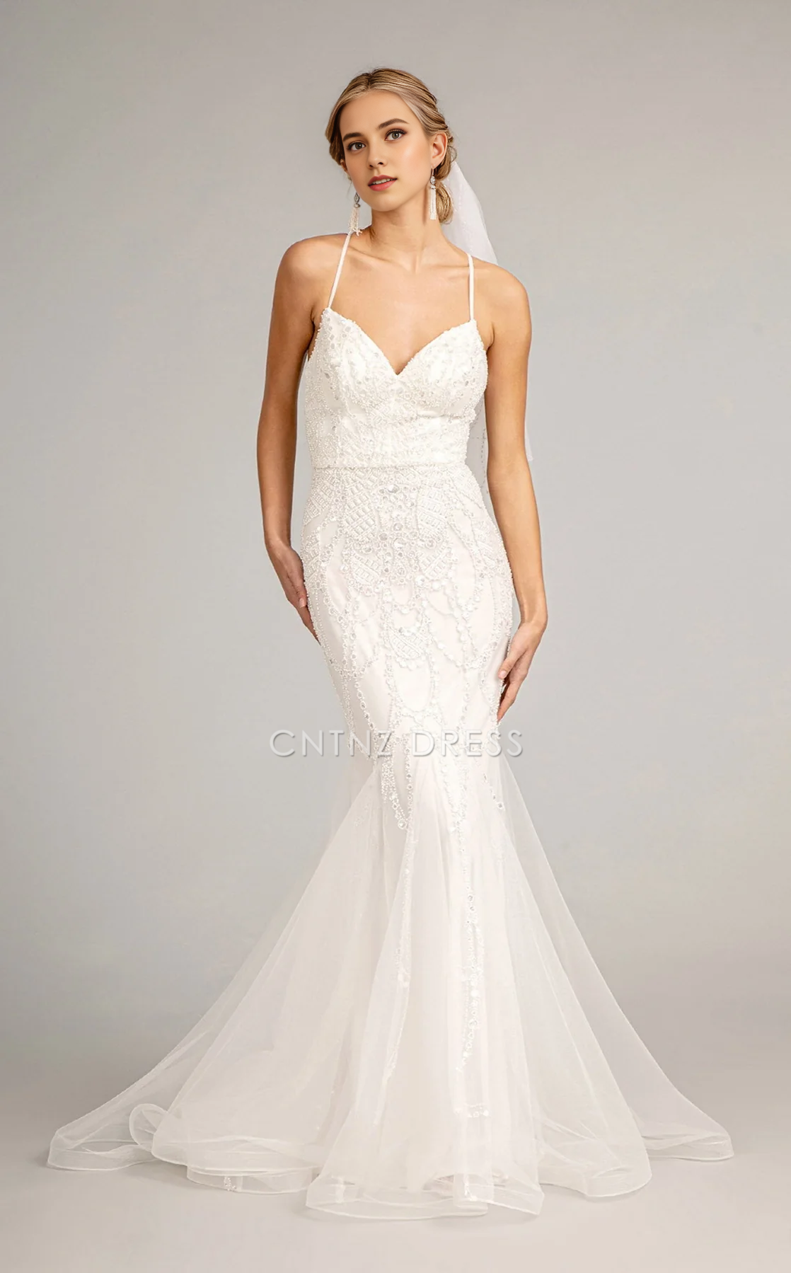 CNTNZ DRESS Exquisite Mermaid Spaghetti Strap V Neck Backless Fantastic Hot Sale Wedding Dress