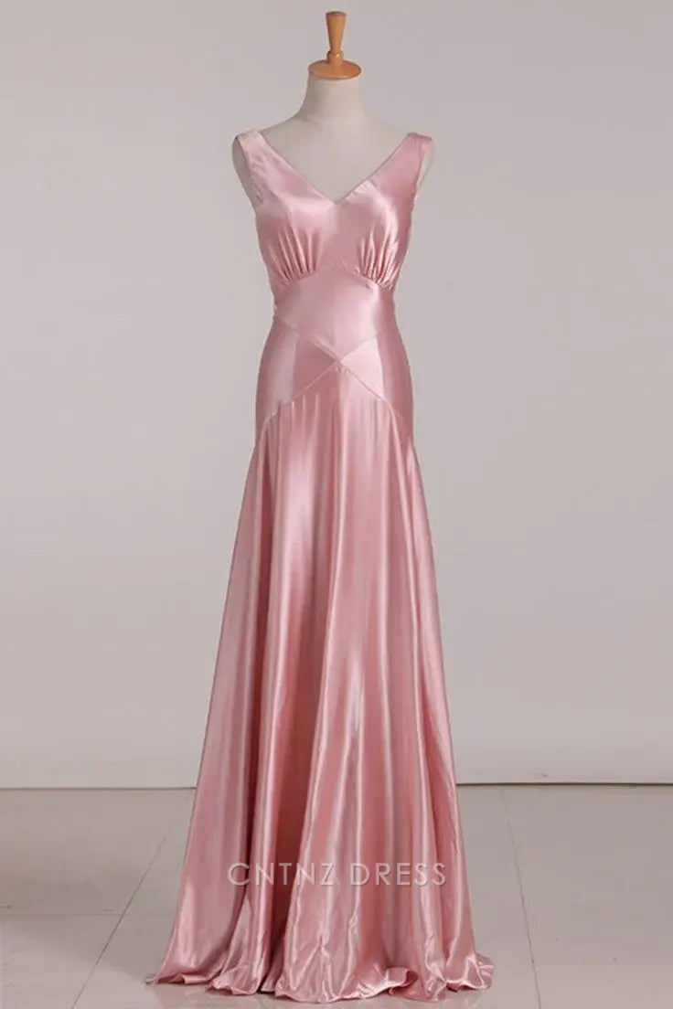 Wholesa Mermaid V-Neck Pink Tie Back formal dresses Bridesmaid Dresses evening gown Prom Dress