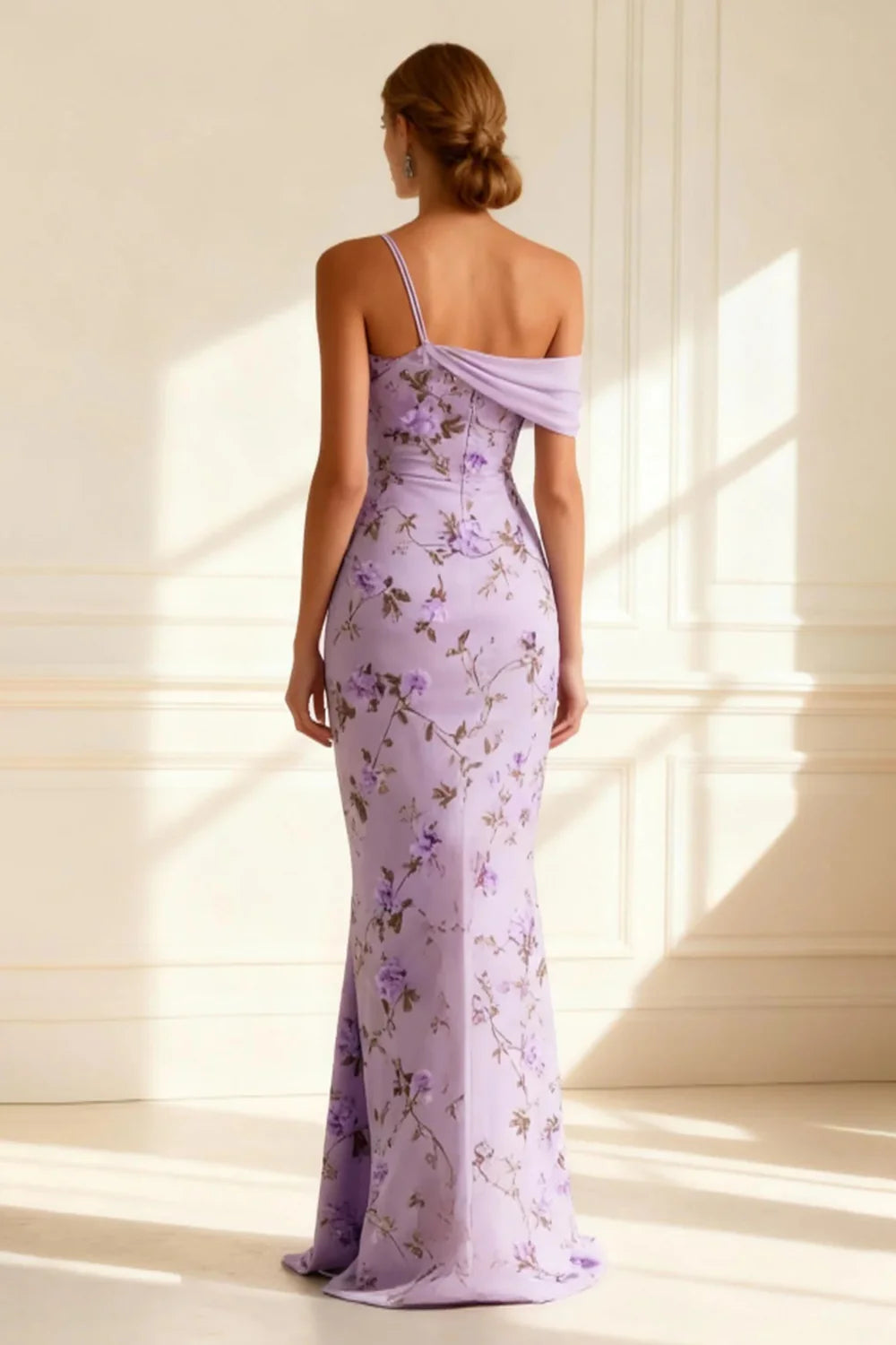 Romantic Formal Women's Dresses Purple Mermaid Spaghetti Straps Sleeveless 3D Floral Backless with Slit Discount Long Prom Dress