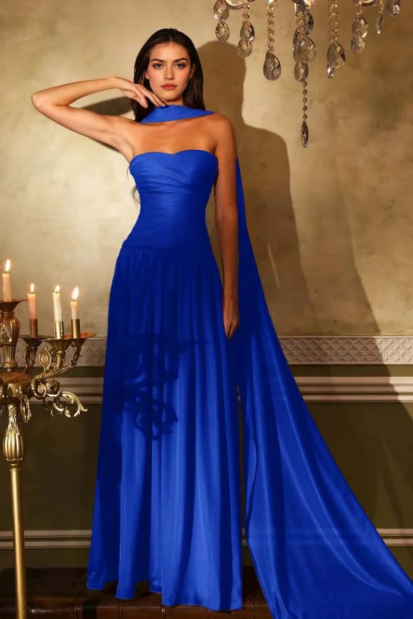Chiffon A Line Strapless Sweetheart Neckline Sleeveless With Ruffles Pleated Elegant Evening Gowns Fashion Long Prom Dress