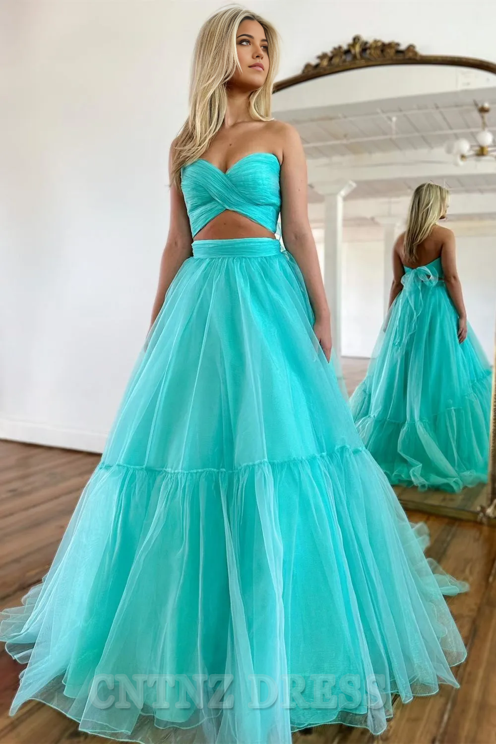 Wholesa A-Line Sweetheart Long Tulle formal dresses evening gown Prom Dress With Detachable Sleeves