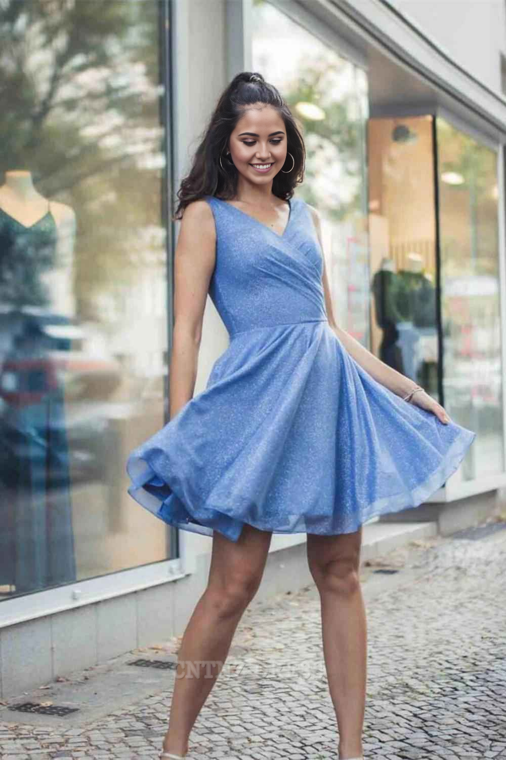 Wholesa A Line V Neck Mini Homecoming Dress formal dresses Bridesmaid Dresses evening gown Prom Dress With Pleat