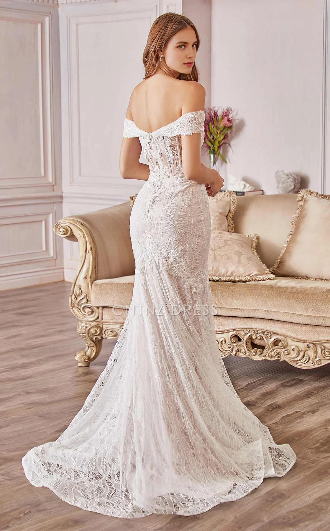 CNTNZ DRESS Gorgeous Mermaid Strapless Off The Shoulder Sweetheart Neckline Exquisite Lace Sweep Train Hot Sale Wedding Dress