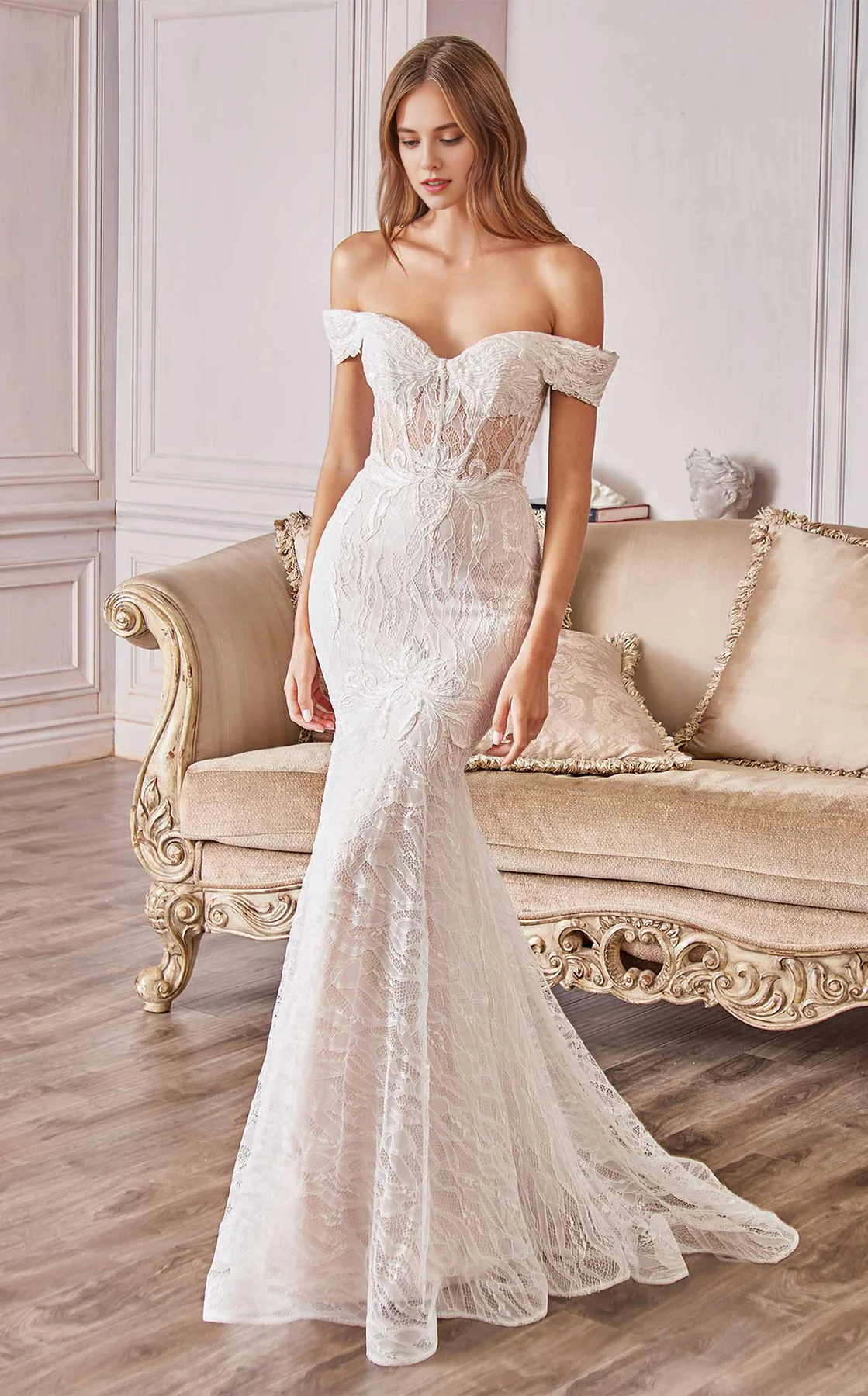 CNTNZ DRESS Gorgeous Mermaid Strapless Off The Shoulder Sweetheart Neckline Exquisite Lace Sweep Train Hot Sale Wedding Dress