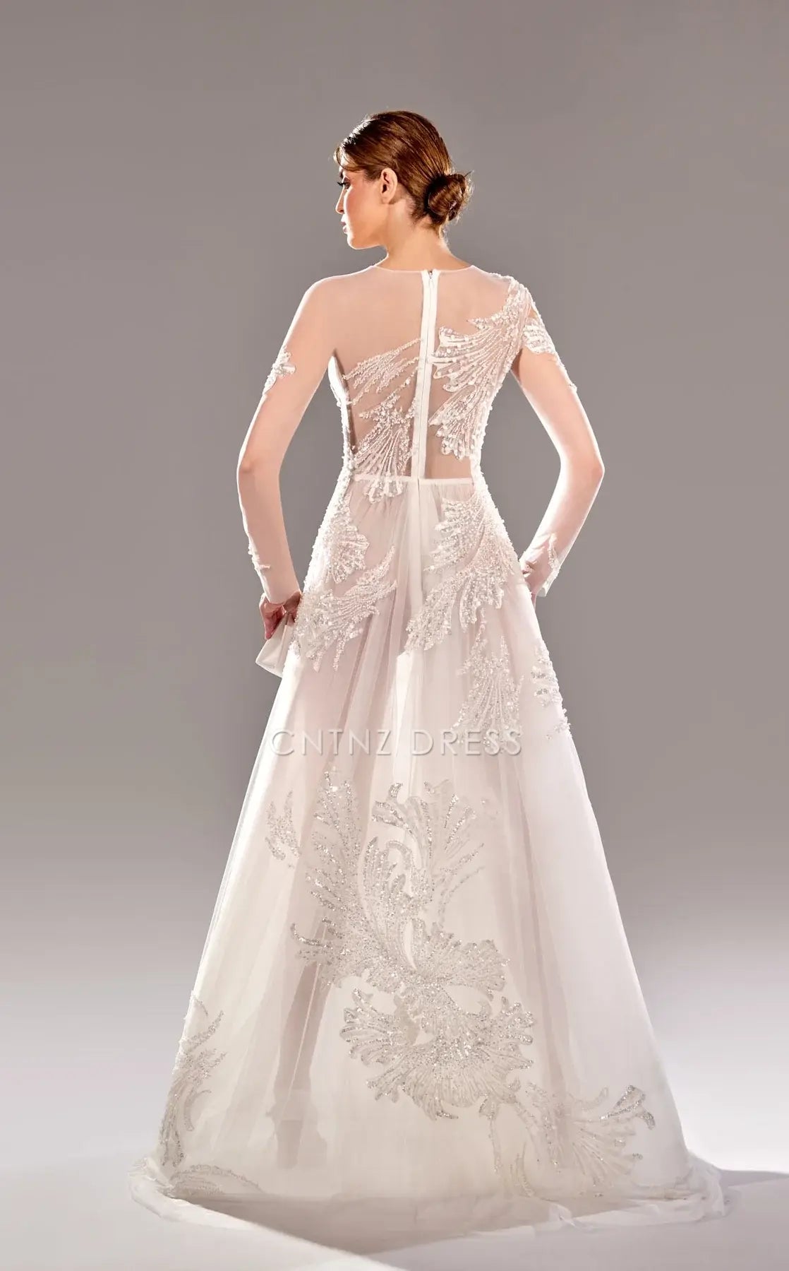 CNTNZ DRESS Shiny A-Line Round Neckline Long Sleeves Dress Gorgeous Hot Sale Wedding Dress