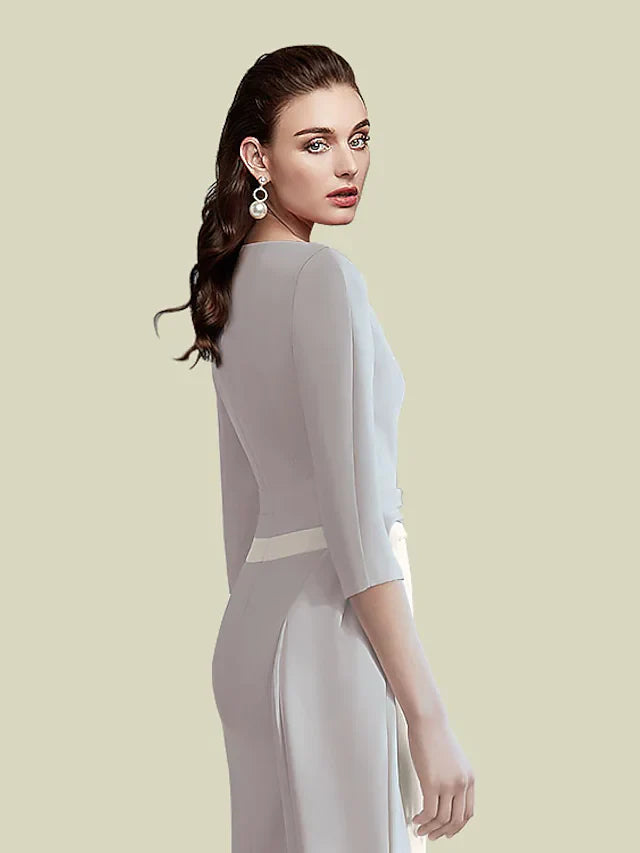 Wholesa Mother of the Bride Dress Elegant Jewel Neck Tea Length Italy Satin Half Sleeve with Ruching