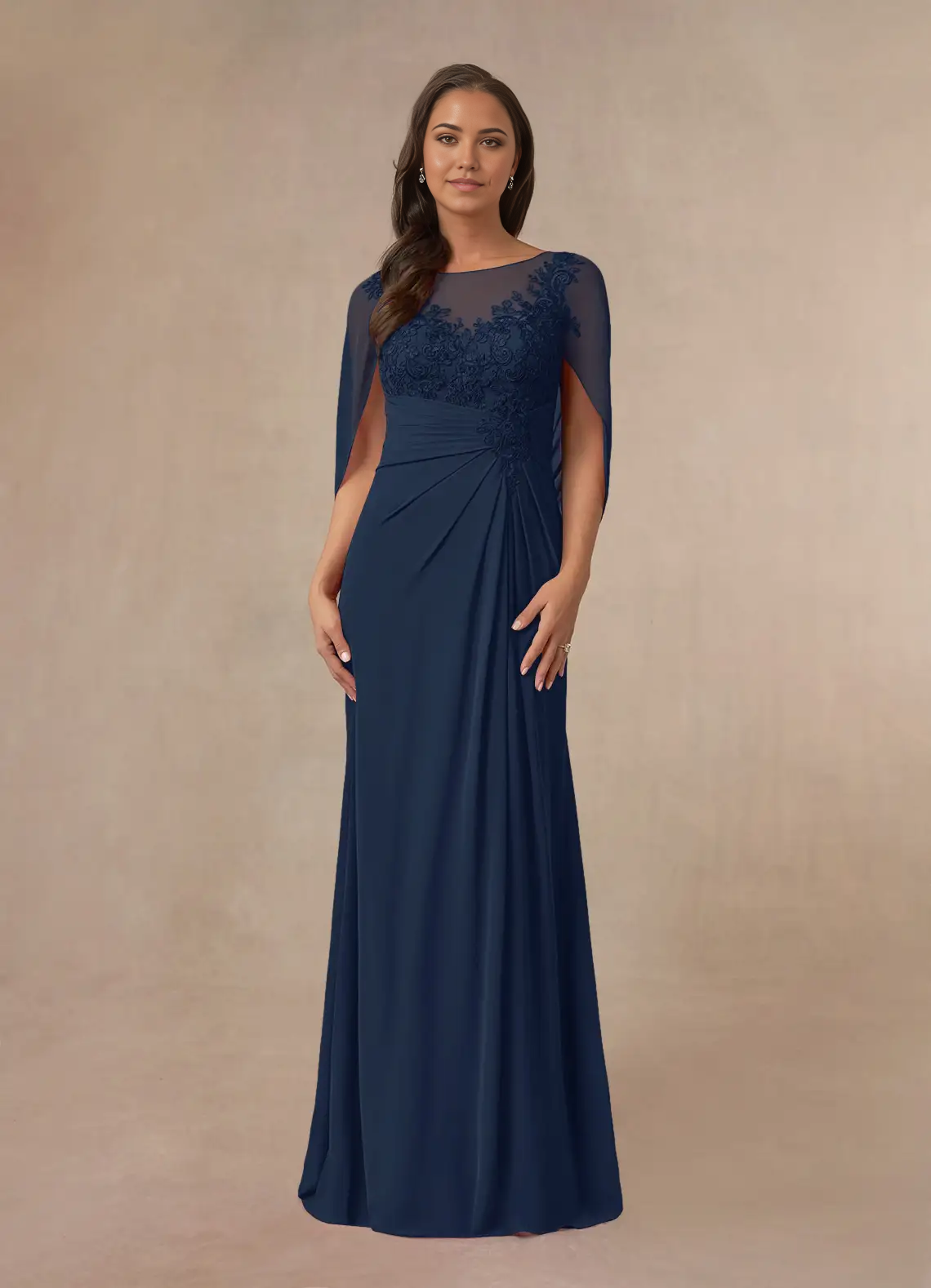 Wholesa A-Line Lace Chiffon Dark Navy formal dresses evening gowns Mother of the Bride Dresses