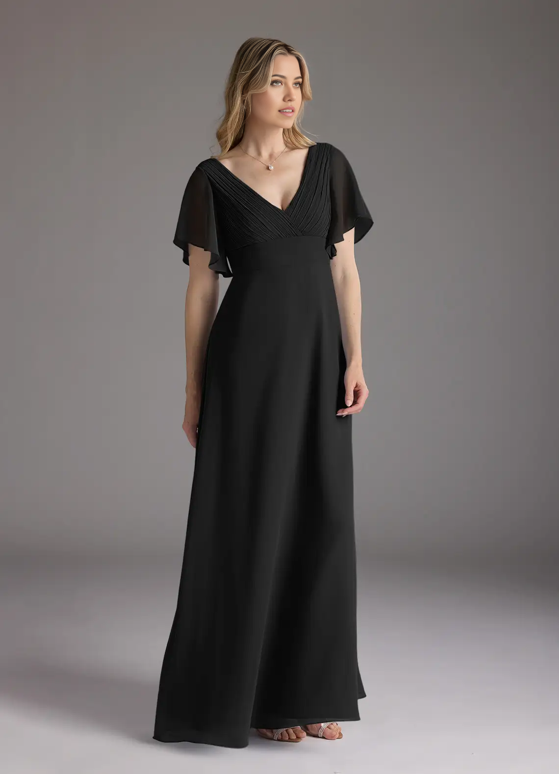 Wholesa A-Line V-Neck Pleated Chiffon Black formal dresses evening dress Mother of the Bride Dresses