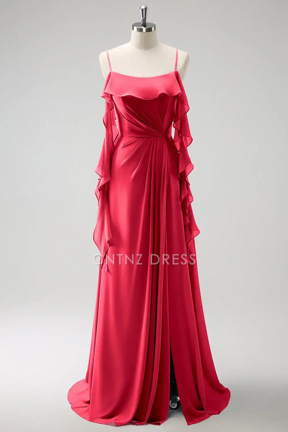 CNTNZ DRESS A Line Spaghetti Strap Ruched Side Fork Backless Elegant Fashion Long Hot Sale Prom Dress