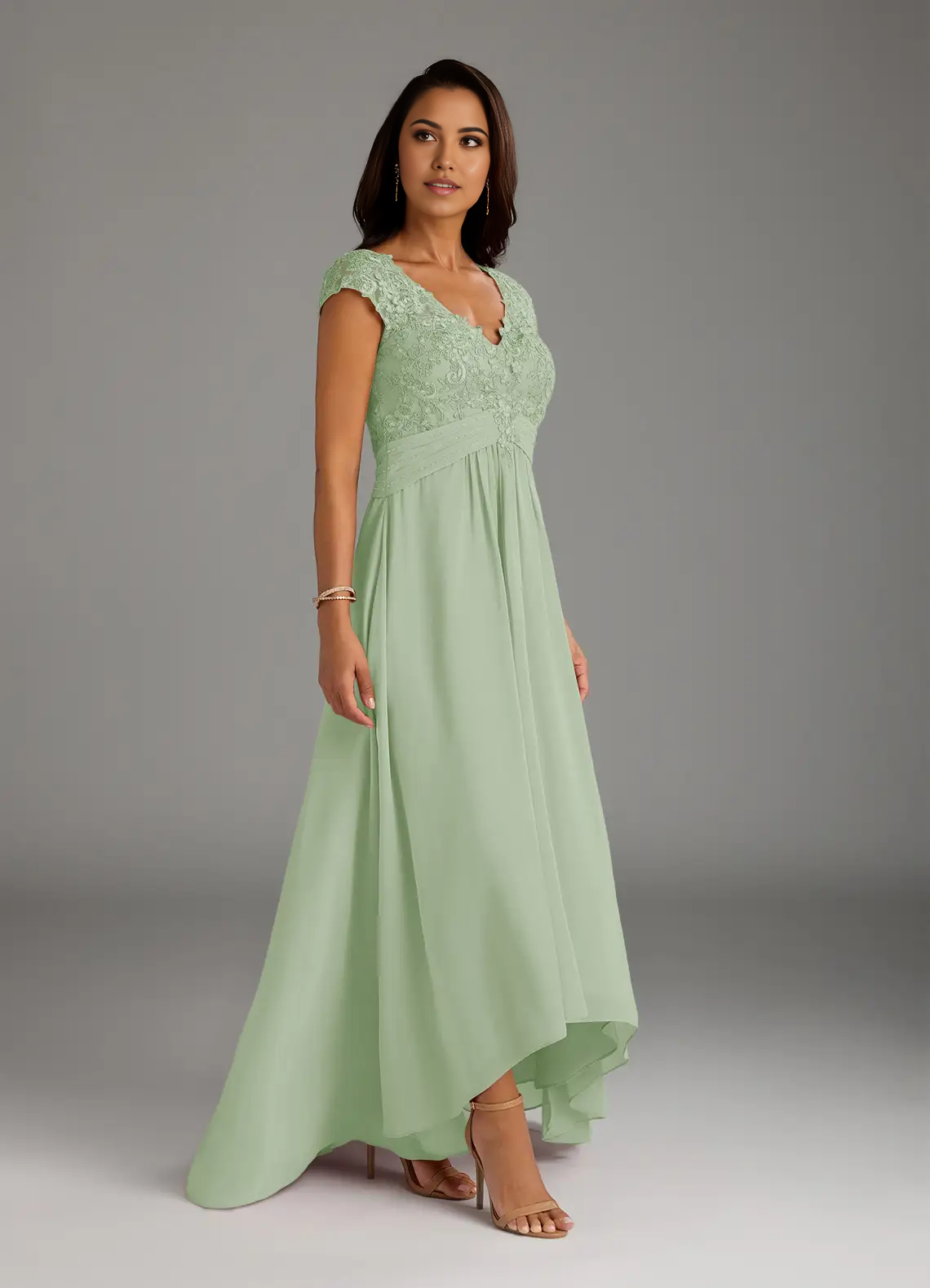 Wholesa A-Line Lace Chiffon Dusty Sage formal dresses evening dress Mother of the Bride Dresses