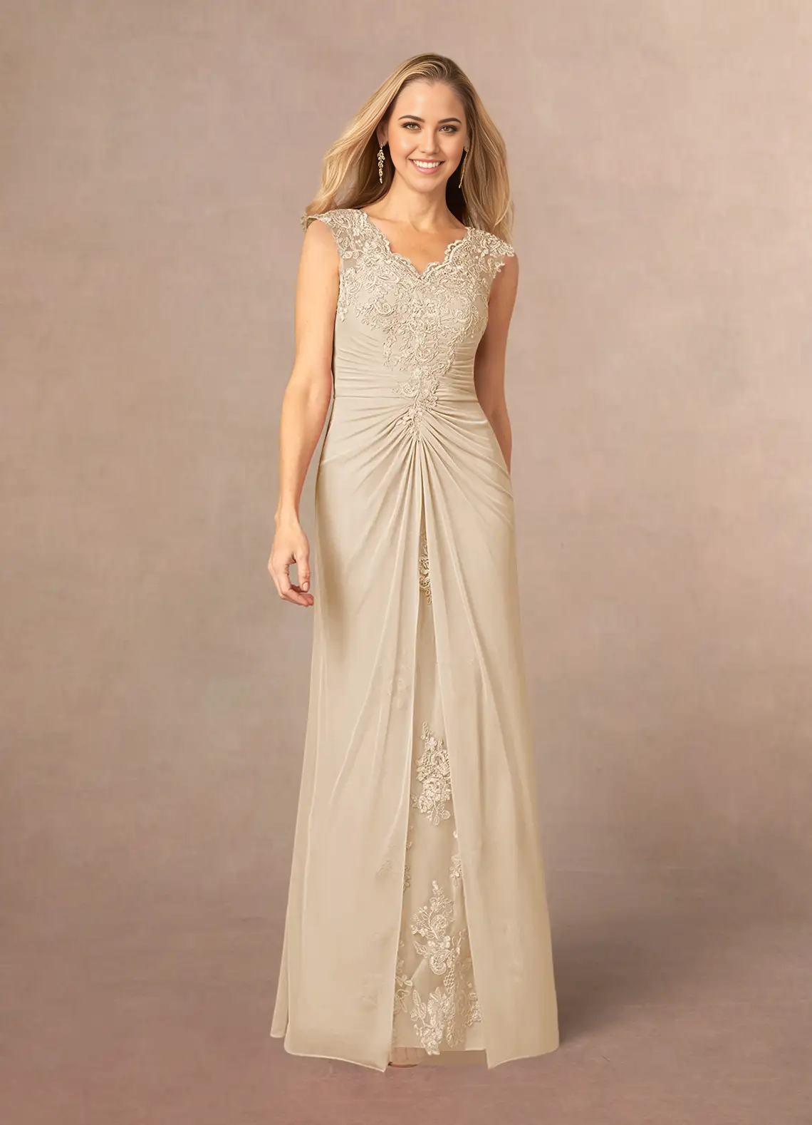 Wholesa A-Line Appliques Lace Champagne formal dresses evening dress Mother of the Bride Dresses