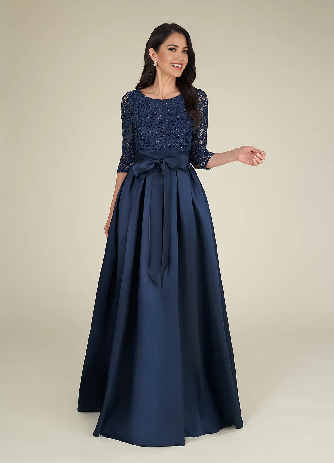 Wholesa A-Line Crew Neck Sequins Lace Dark Navy formal dresses evening dress Mother of the Bride Dresses
