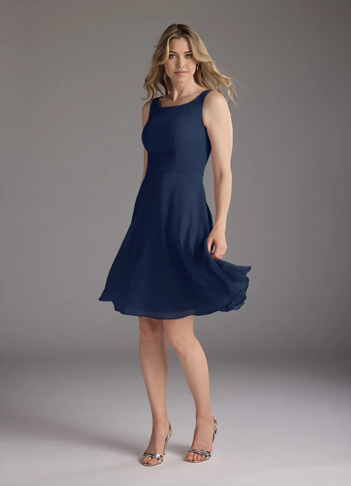 Wholesa A-Line Scoop Pleated Chiffon Dark Navy formal dresses Mother of the Bride Dresses