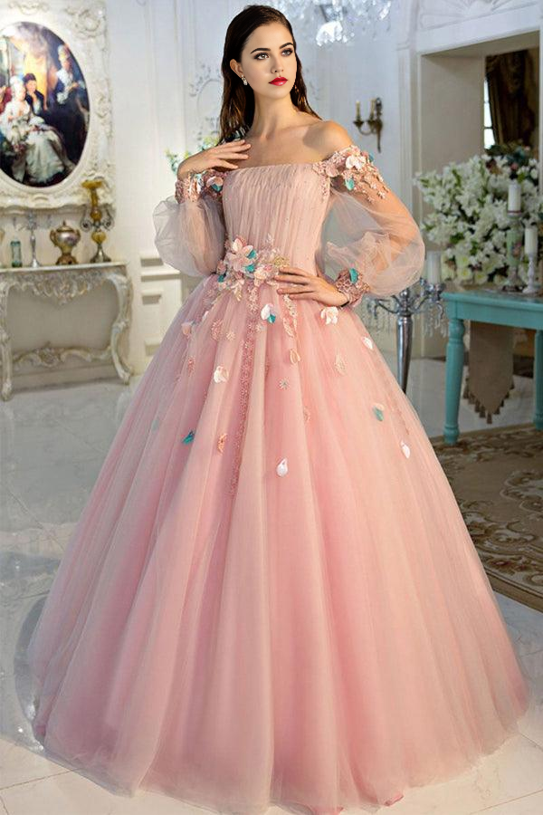 Wholesa A-line Off The Shoulder Long Prom Dress Sweet Pink Evening Dress