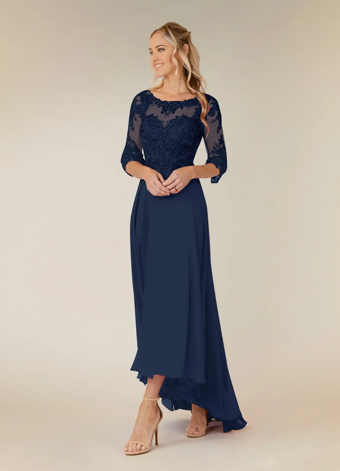 Wholesa A-Line Lace Chiffon Dark Navy formal dresses evening dress Mother of the Bride Dresses