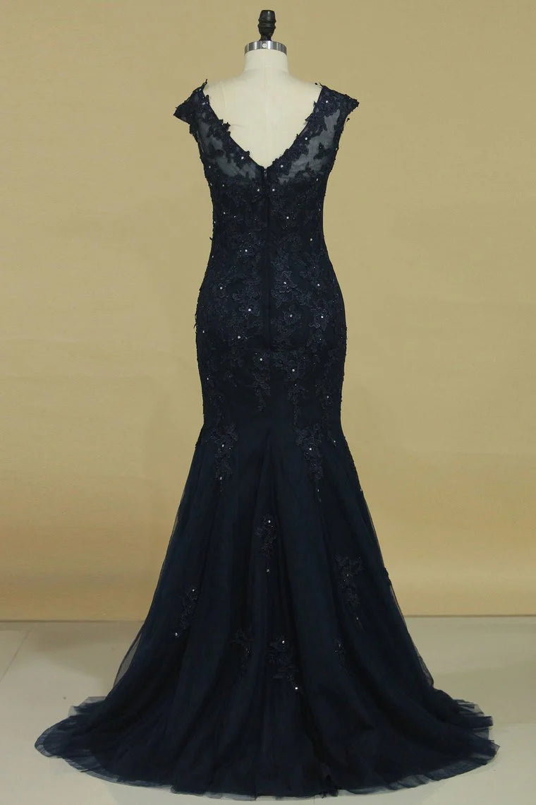 Wholesa Mermaid Scoop Tulle With Applique Beads Mother Of The Bride Dresses