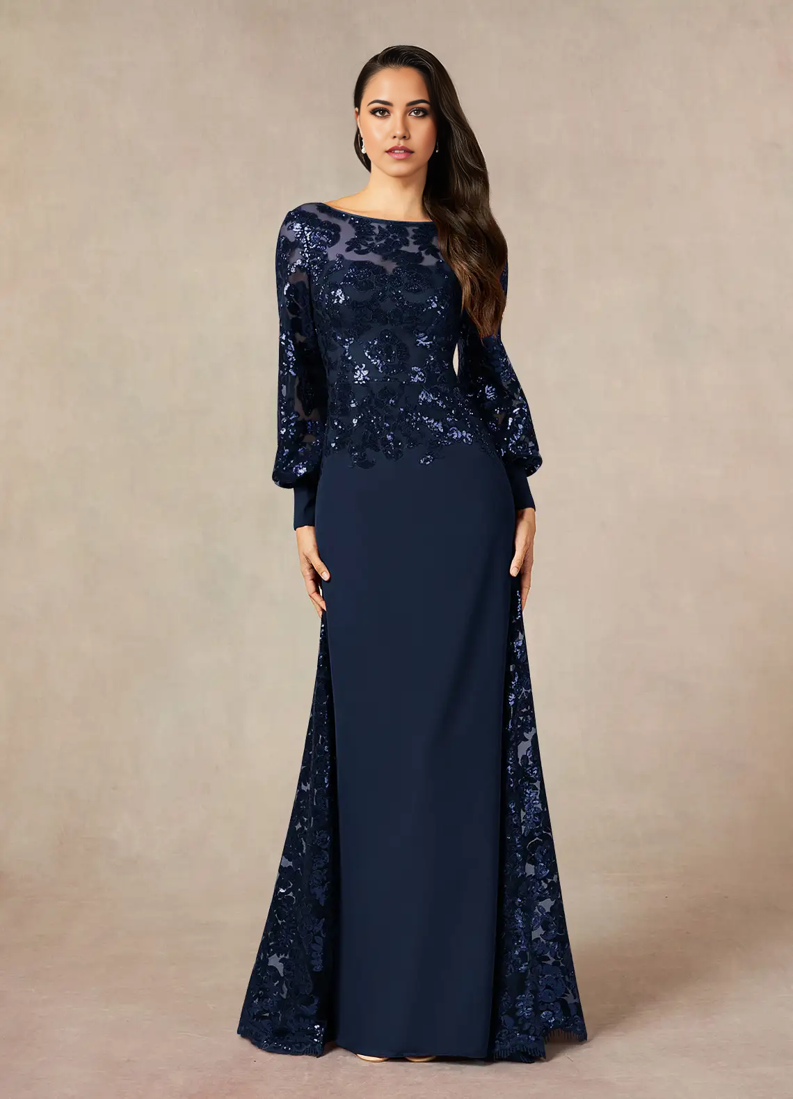 Wholesa Mermaid Sequins Lace Dark Navy formal dresses evening dress Mother of the Bride Dresses