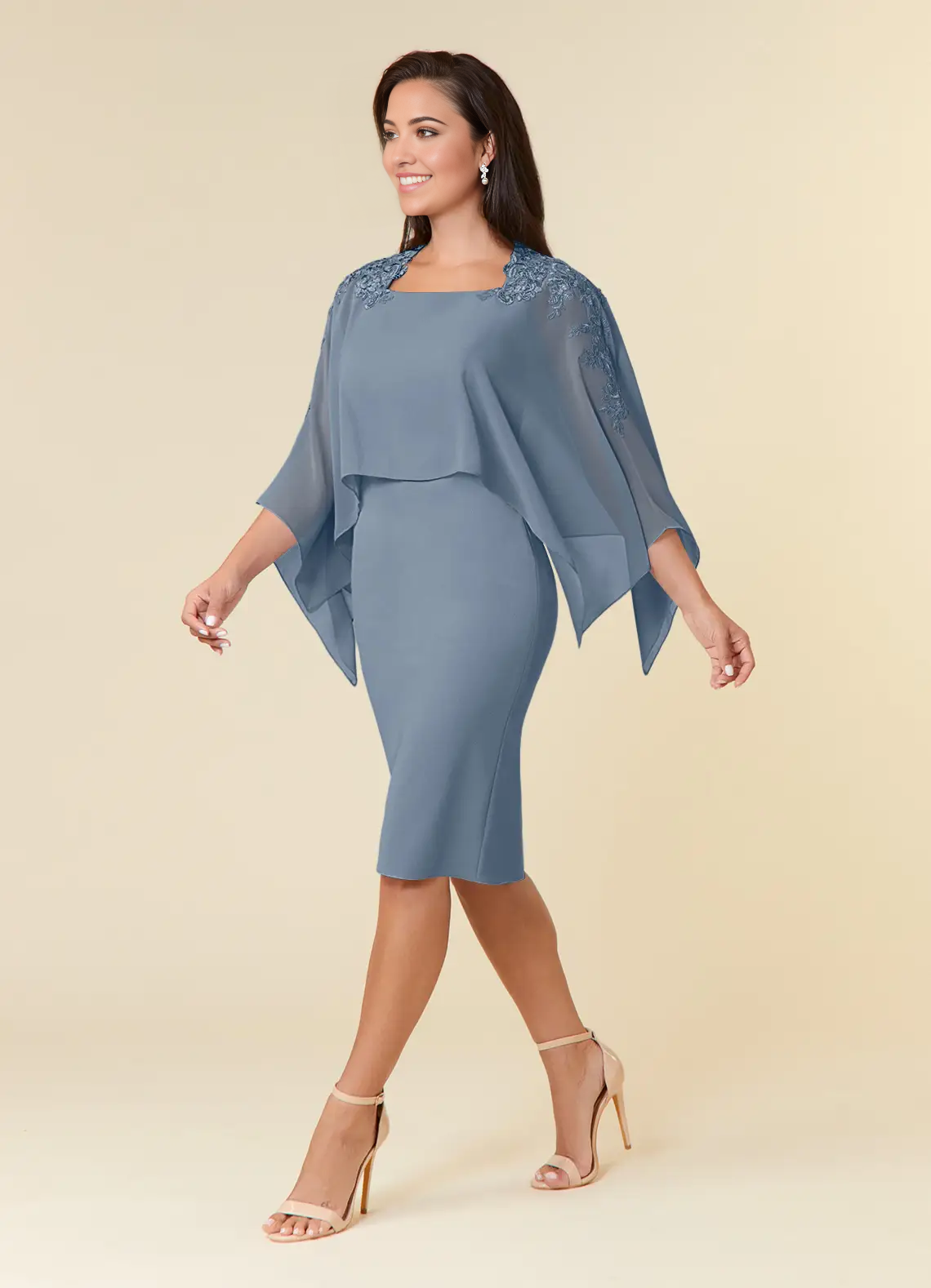 Wholesa Sheath Lace Chiffon Tea Length formal dresses evening dress Mother of the Bride Dresses