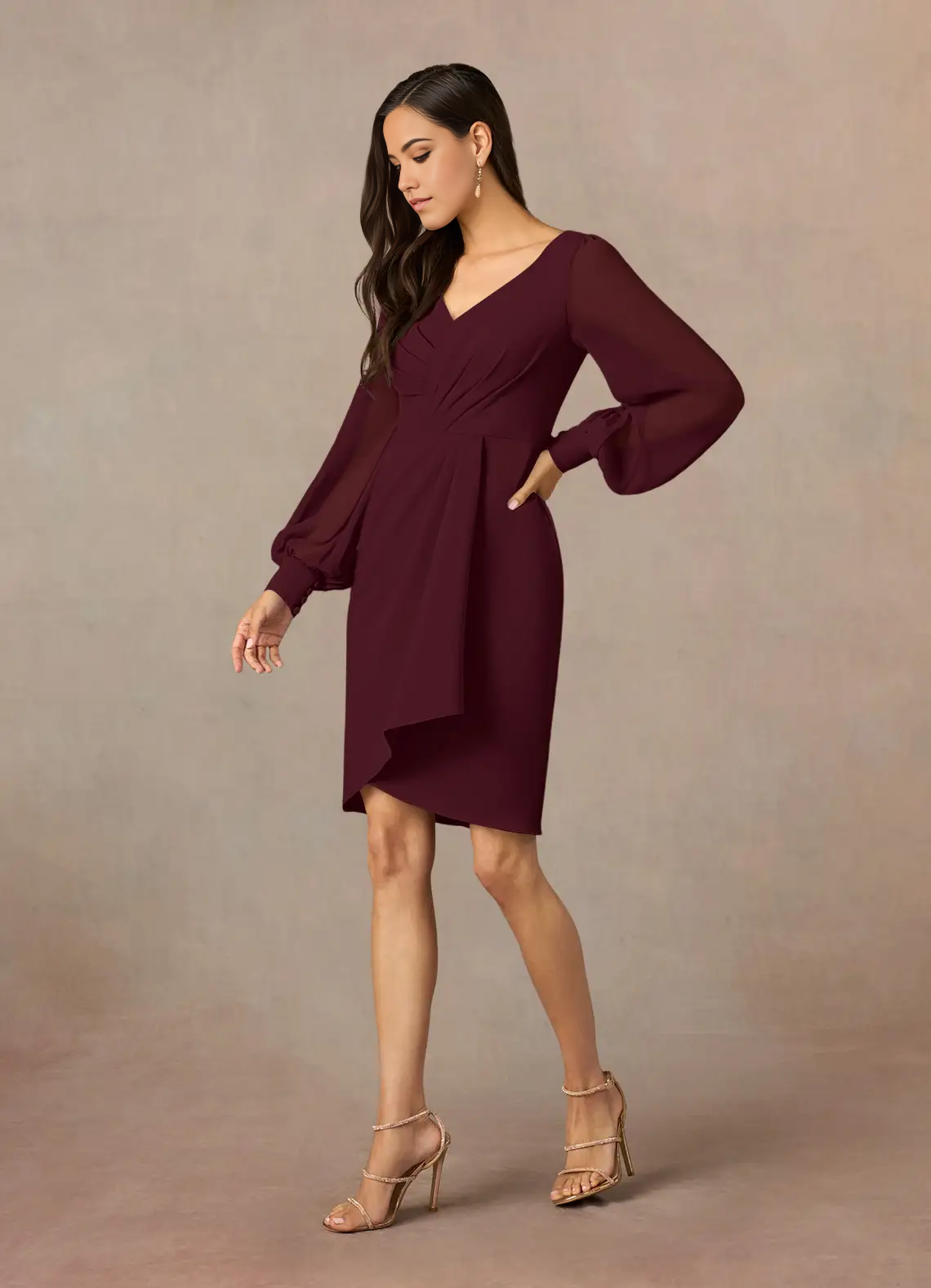 Wholesa Sheath V-Neck Pleated Cabernet formal dresses evening dress Mother of the Bride Dresses