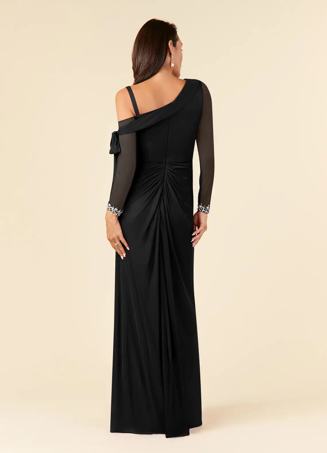 Wholesa Sheath One Shoulder Long Sleeve Black Mother of the Bride Dresses