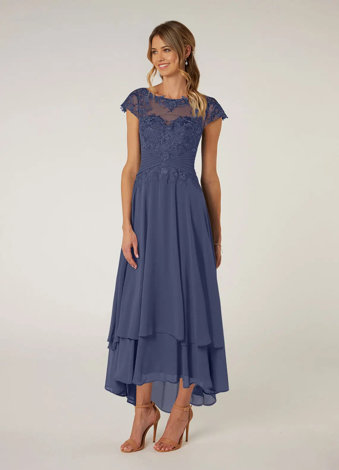 Wholesa A-line Crew Neck Lace Chiffon Stormy Mother of the Bride Dresses