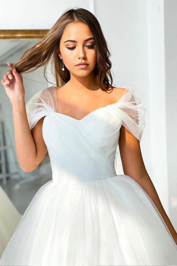 Wholesa A-line Off-the-shoulder Ball Gown Wedding Dress Tulle Bridal Dress