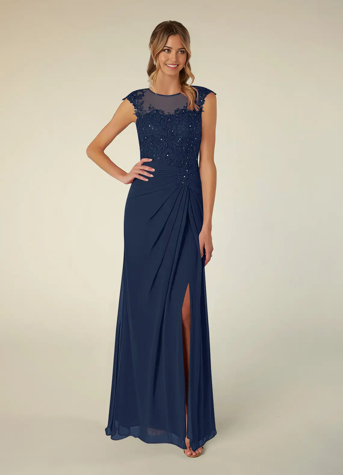 Wholesa A-Line Scoop Sequins Chiffon Dark Navy formal dresses evening dress Mother of the Bride Dresses