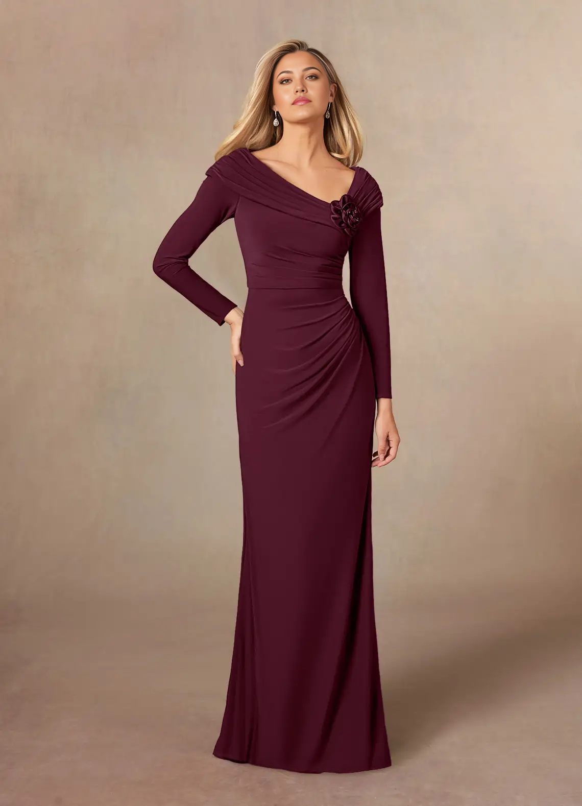 Wholesa Sheath Off the Shoulder Satin Cabernet formal dresses evening dress Mother of the Bride Dresses