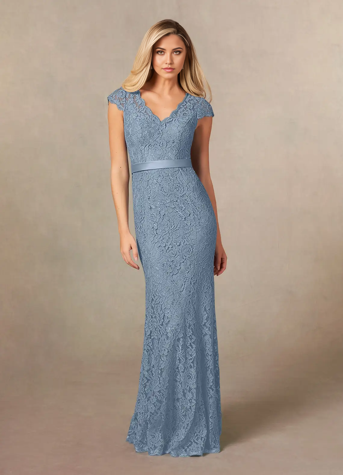 Wholesa Mermaid V-Neck Lace Dusty Blue formal dresses evening dress Mother of the Bride Dresses