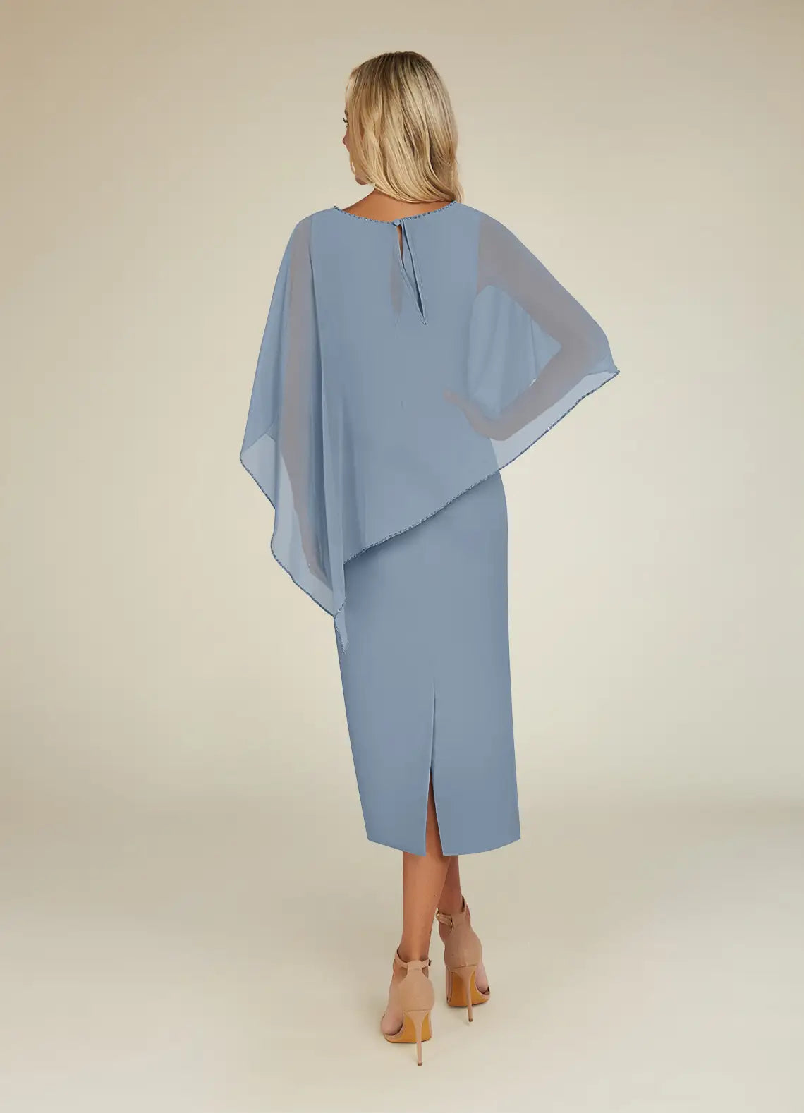 Wholesa Sheath Sequins Crew Neck Chiffon Dusty Blue formal dresses evening dress Mother of the Bride Dresses