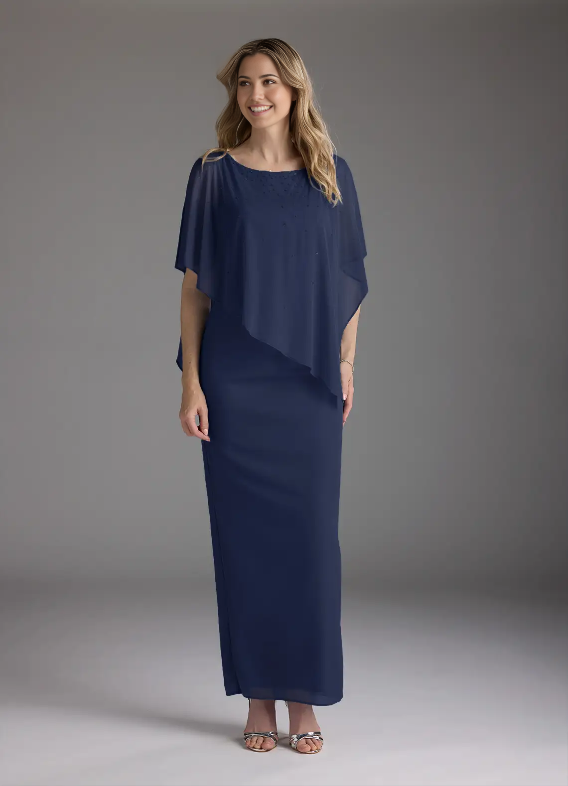 Wholesa Sheath Beaded Chiffon Dark Navy formal dresses evening dress Mother of the Bride Dresses