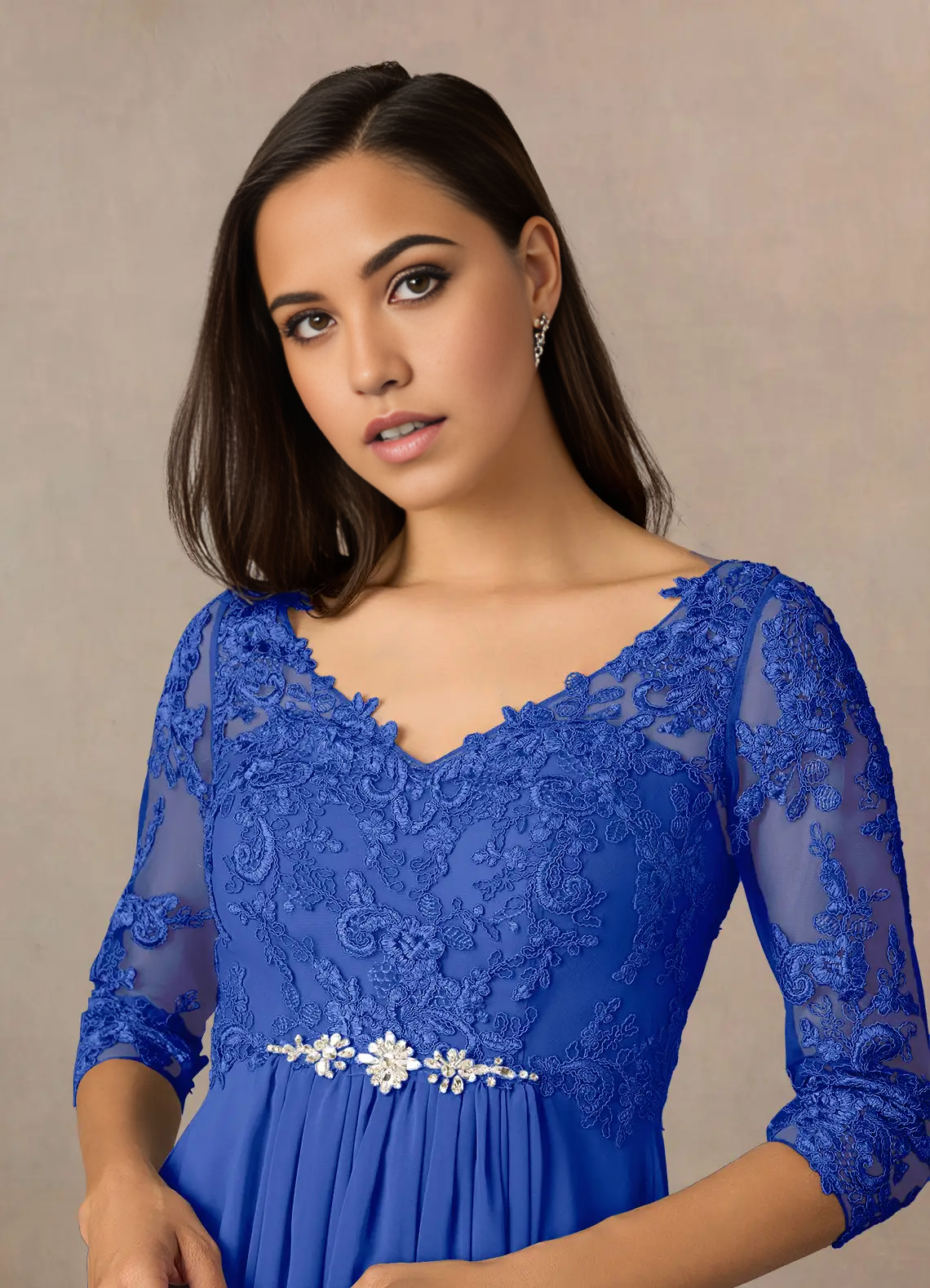 Wholesa A-Line V-Neck Lace Chiffon Royal Blue Mother of the Bride Dresses