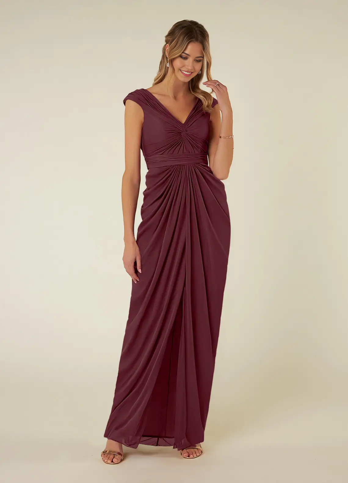 Wholesa Sheath V-Neck Pleated Cabernet formal dresses evening dress Mother of the Bride Dresses