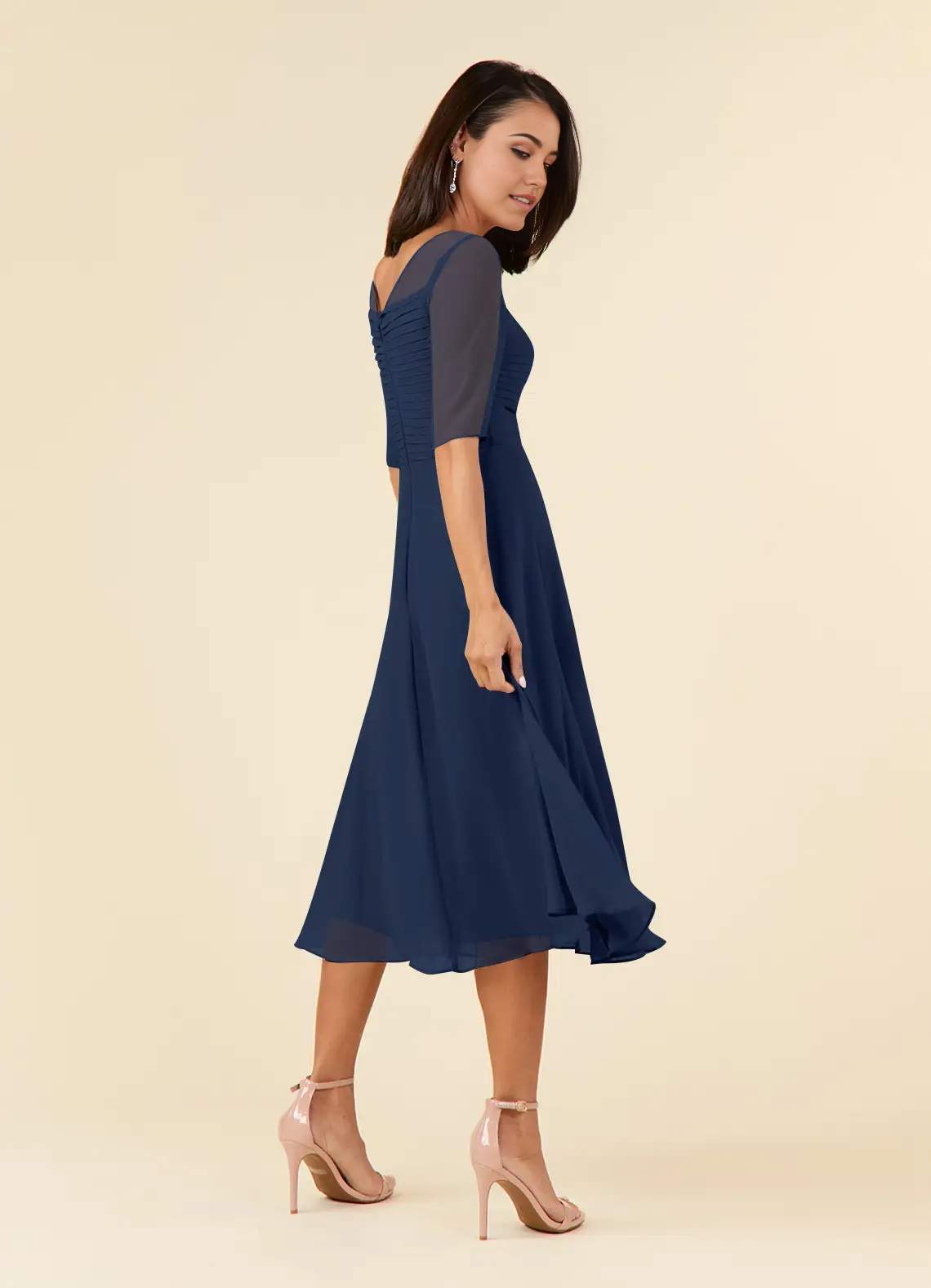 Wholesa A-Line Dark Navy Boatneck Pleated Chiffon Dress Mother of the Bride Dresses