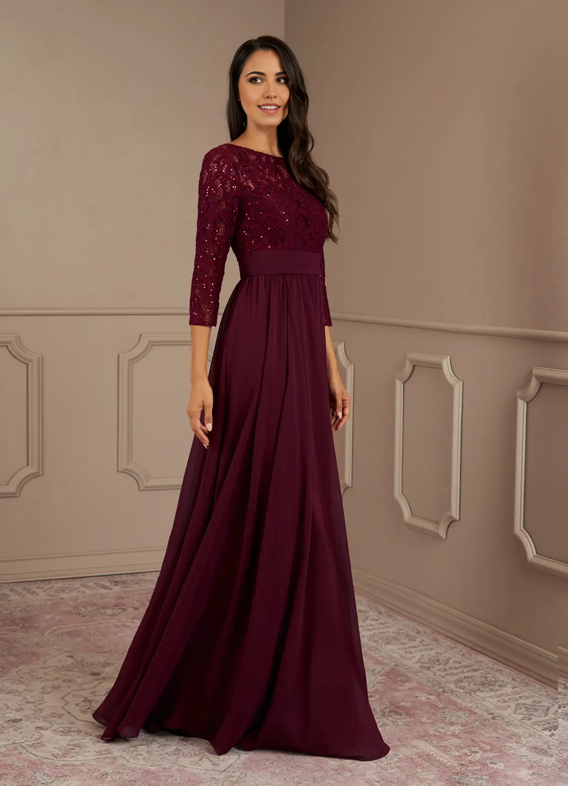 Wholesa A-Line Sequins Chiffon Cabernet formal dresses evening dress Mother of the Bride Dresses