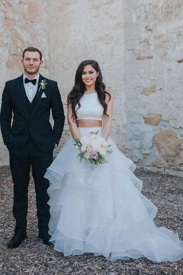 Wholesa Two Piece A-line White Ruffle Skirt Wedding Dress
