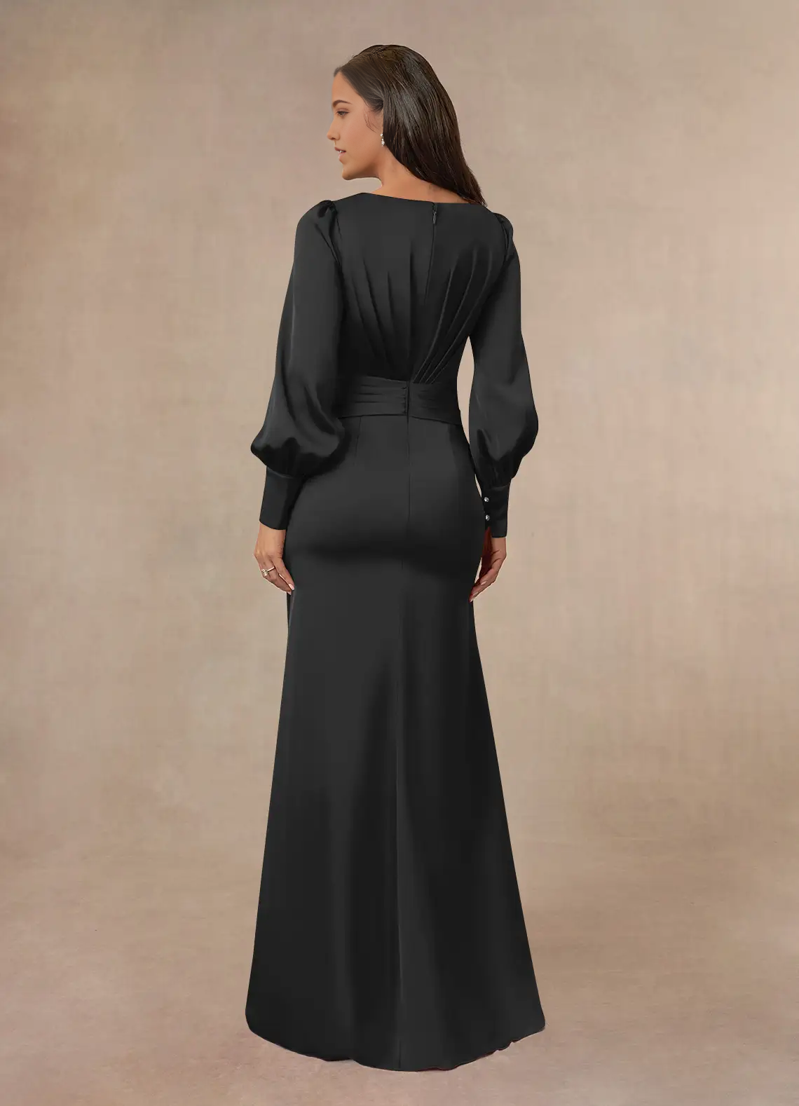 Wholesa Mermaid V-Neck Pleated Long Sleeve Black formal dresses evening dress Mother of the Bride Dresses